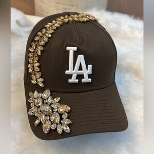 Brown Cap with LA Logo and Gold Embellishments